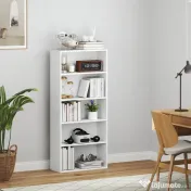 HOMCOM Bibliotecă cu 5 Niveluri și Rafturi Ajustabile, 60x24x133,5 cm, Alb