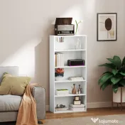 HOMCOM Bibliotecă cu 5 Niveluri și Rafturi Ajustabile, 60x24x133,5 cm, Alb