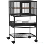 Pawhut Cușcă Metalică Rotile Acrilic Negru | Aosom Romania 