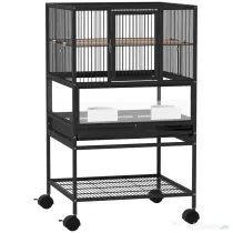 Pawhut Cușcă Metalică Rotile Acrilic Negru | Aosom Romania