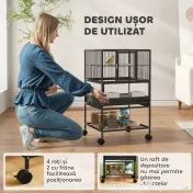 Pawhut Cușcă Metalică Rotile Acrilic Negru | Aosom Romania 