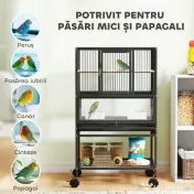 Pawhut Cușcă Metalică Rotile Acrilic Negru | Aosom Romania 