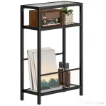 HOMCOM Măsuță de Cafea cu 3 Rafturi din Sticlă și Oțel 40x18x62 cm Negru
