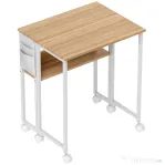 HOMCOM Birou Pliabil de 80 cm cu Raft de Depozitare și Blat Rabatabil pe Roți - Alb
