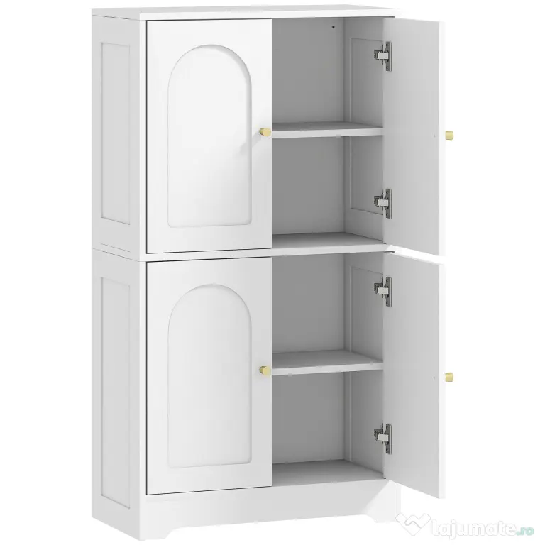 HOMCOM Comodă Bucătărie, Dulap Bucătărie cu 2 Dulapuri, 4 Uși Arcuite, 2 Rafturi Reglabile, cu Dispozitiv Anti-Răsturnare, 60x30x110 cm, pentru Sala de Masă, Living, Alb | Aosom Romania