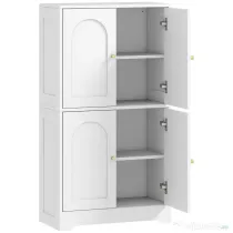 HOMCOM Comodă Bucătărie, Dulap Bucătărie cu 2 Dulapuri, 4 Uși Arcuite, 2 Rafturi Reglabile, cu Dispozitiv Anti-Răsturnare, 60x30x110 cm, pentru Sala de Masă, Living, Alb | Aosom Romania
