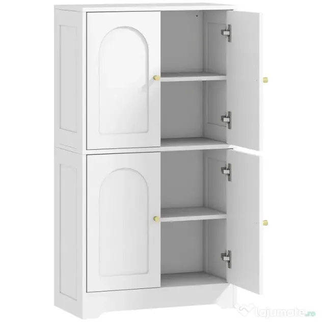 HOMCOM Comodă Bucătărie, Dulap Bucătărie cu 2 Dulapuri, 4 Uși Arcuite, 2 Rafturi Reglabile, cu Dispozitiv Anti-Răsturnare, 60x30x110 cm, pentru Sala de Masă, Living, Alb | Aosom Romania