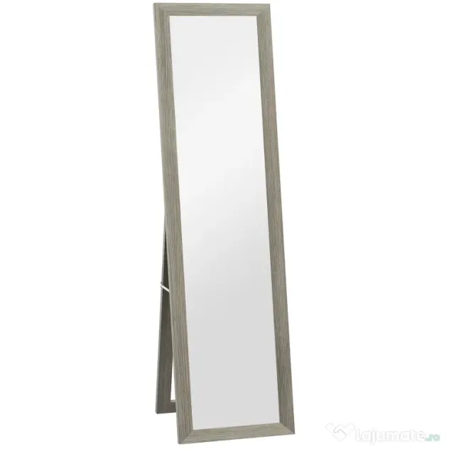 HOMCOM Oglindă Autoportantă Modernă, 37x157 cm, Oglindă de Perete și de Podea în Mărime Naturală cu Ramă din Lemn și Suport, pentru Dormitor, Living și Hol, Gri | Aosom Romania