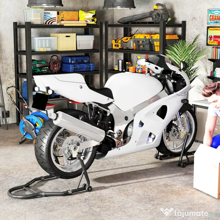 HOMCOM Set de 2 Suporturi Reglabile pentru Motocicletă, Tip Triunghi, din Oțel, Negru | Aosom Romania
