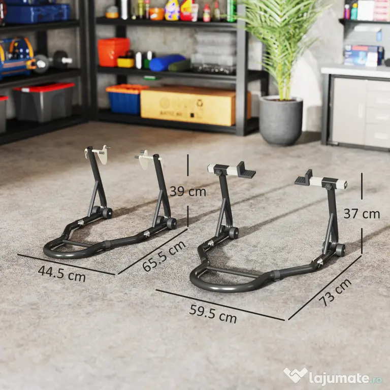 HOMCOM Set de 2 Suporturi Reglabile pentru Motocicletă, Tip Triunghi, din Oțel, Negru | Aosom Romania