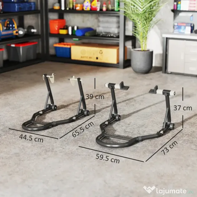 HOMCOM Set de 2 Suporturi Reglabile pentru Motocicletă, Tip Triunghi, din Oțel, Negru | Aosom Romania