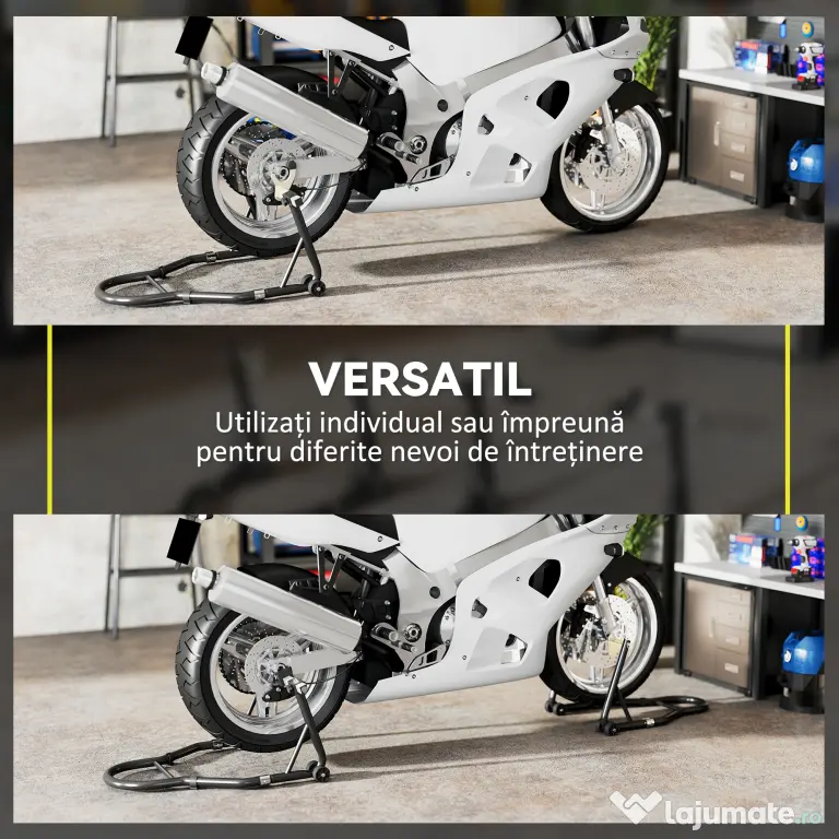HOMCOM Set de 2 Suporturi Reglabile pentru Motocicletă, Tip Triunghi, din Oțel, Negru | Aosom Romania