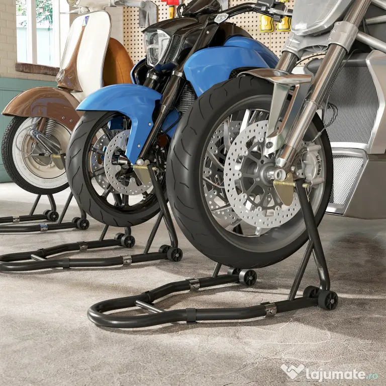 HOMCOM Set de 2 Suporturi Reglabile pentru Motocicletă, Tip Triunghi, din Oțel, Negru | Aosom Romania