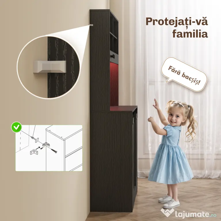 HOMCOM Bufet de Bucătărie cu Suport pentru Sticle, Priză și Iluminare LED, Negru | Aosom Romania
