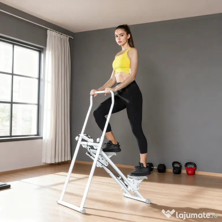 Stepper Vertical SPORTNOW, Fitness Acasă, Pliabil și Compact, Climber Vertical cu Mâner Reglabil, Pedale Antiderapante, Display LCD, Antrenament Cardio Complet pentru Sala de Acasă | Aosom Romania