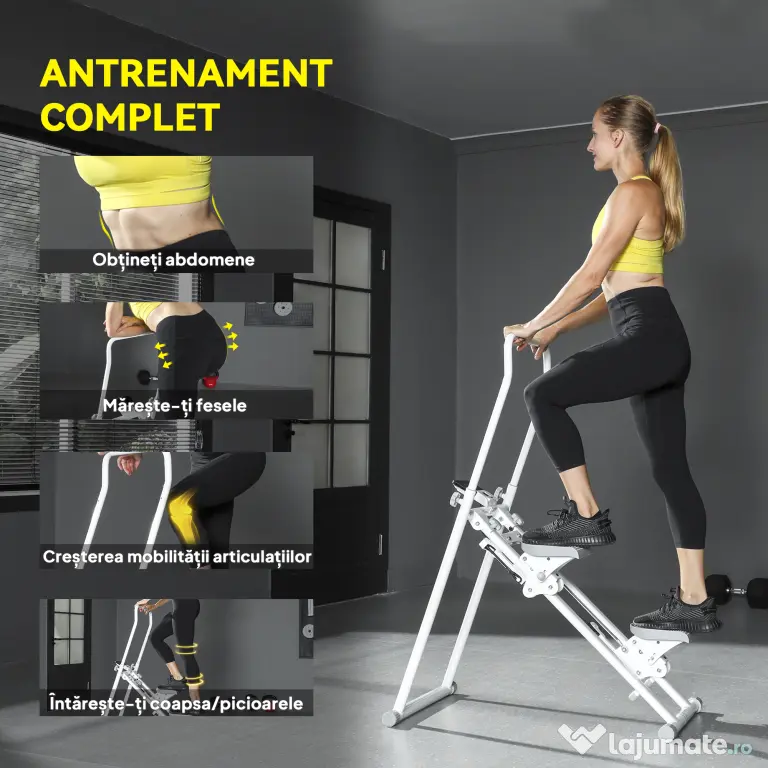 Stepper Vertical SPORTNOW, Fitness Acasă, Pliabil și Compact, Climber Vertical cu Mâner Reglabil, Pedale Antiderapante, Display LCD, Antrenament Cardio Complet pentru Sala de Acasă | Aosom Romania