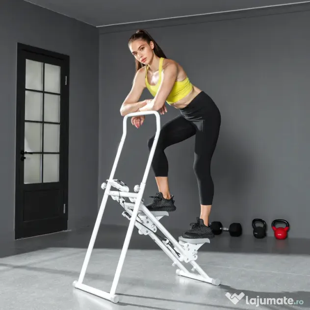 Stepper Vertical SPORTNOW, Fitness Acasă, Pliabil și Compact, Climber Vertical cu Mâner Reglabil, Pedale Antiderapante, Display LCD, Antrenament Cardio Complet pentru Sala de Acasă | Aosom Romania