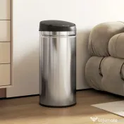 Coș de gunoi HOMCOM de 42L cu Senzor de Mișcare și Deschidere Automată, din Oțel Inoxidabil și ABS, 30.5x30.5x68 cm, Negru și Argintiu | Aosom Romania