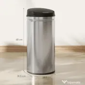 Coș de gunoi HOMCOM de 42L cu Senzor de Mișcare și Deschidere Automată, din Oțel Inoxidabil și ABS, 30.5x30.5x68 cm, Negru și Argintiu | Aosom Romania