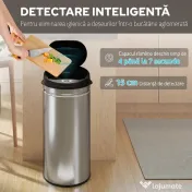 Coș de gunoi HOMCOM de 42L cu Senzor de Mișcare și Deschidere Automată, din Oțel Inoxidabil și ABS, 30.5x30.5x68 cm, Negru și Argintiu | Aosom Romania