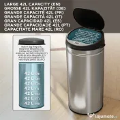 Coș de gunoi HOMCOM de 42L cu Senzor de Mișcare și Deschidere Automată, din Oțel Inoxidabil și ABS, 30.5x30.5x68 cm, Negru și Argintiu | Aosom Romania