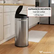 Coș de gunoi HOMCOM de 42L cu Senzor de Mișcare și Deschidere Automată, din Oțel Inoxidabil și ABS, 30.5x30.5x68 cm, Negru și Argintiu | Aosom Romania