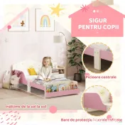 AIYAPLAY Pat copii mic, cadru cu design stele și spațiu de depozitare, roz | Aosom Romania