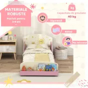 AIYAPLAY Pat copii mic, cadru cu design stele și spațiu de depozitare, roz | Aosom Romania