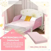 AIYAPLAY Pat copii mic, cadru cu design stele și spațiu de depozitare, roz | Aosom Romania