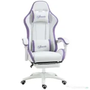 Vinsetto Scaun Gaming Reglabil pe Înălțime cu Tetieră, Alb și Mov | Aosom Romania 