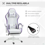 Vinsetto Scaun Gaming Reglabil pe Înălțime cu Tetieră, Alb și Mov | Aosom Romania 