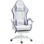 Vinsetto Sedia da Gaming con Altezza Regolabile e Schienale Reclinabile, 65x65x121-129 cm, Bianco e Viola