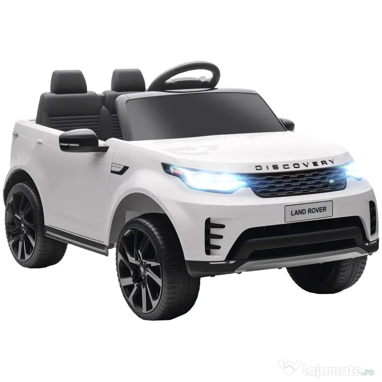HOMCOM Mașinuță Electrică pentru Copii 3-6 Ani sub Licență Land Rover Discovery 12V, 2.5-4.5 km/h Auto Electrică pentru Copii cu 2 Motoare, Suspensii, Telecomandă, USB, Muzică, Faruri și Claxon, Alb | Aosom Romania