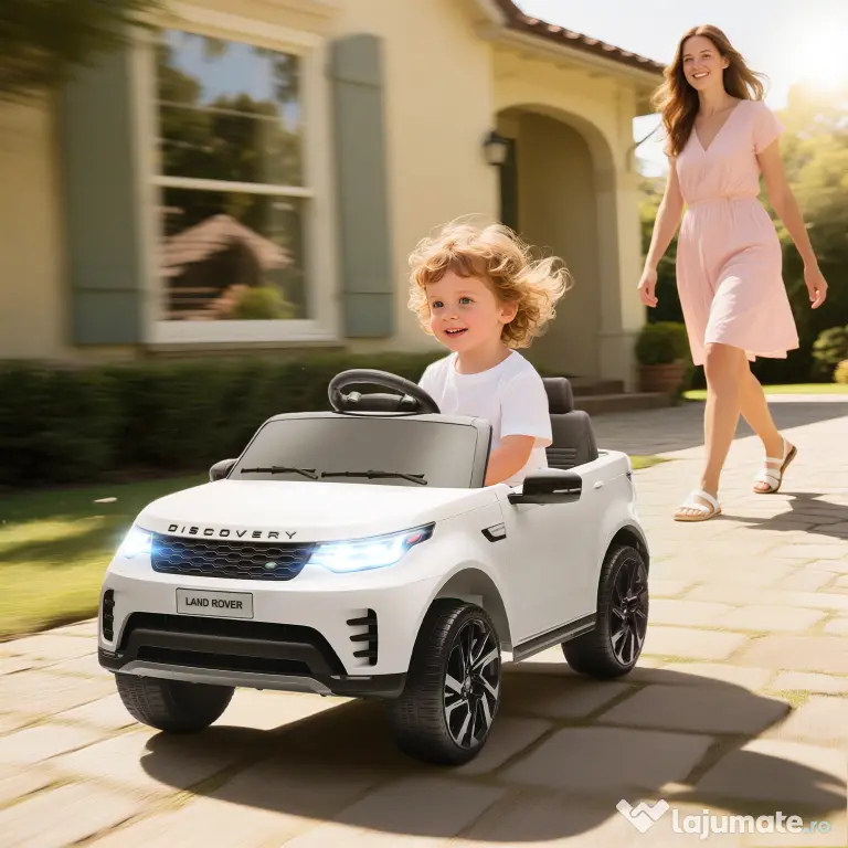 HOMCOM Mașinuță Electrică pentru Copii 3-6 Ani sub Licență Land Rover Discovery 12V, 2.5-4.5 km/h Auto Electrică pentru Copii cu 2 Motoare, Suspensii, Telecomandă, USB, Muzică, Faruri și Claxon, Alb | Aosom Romania