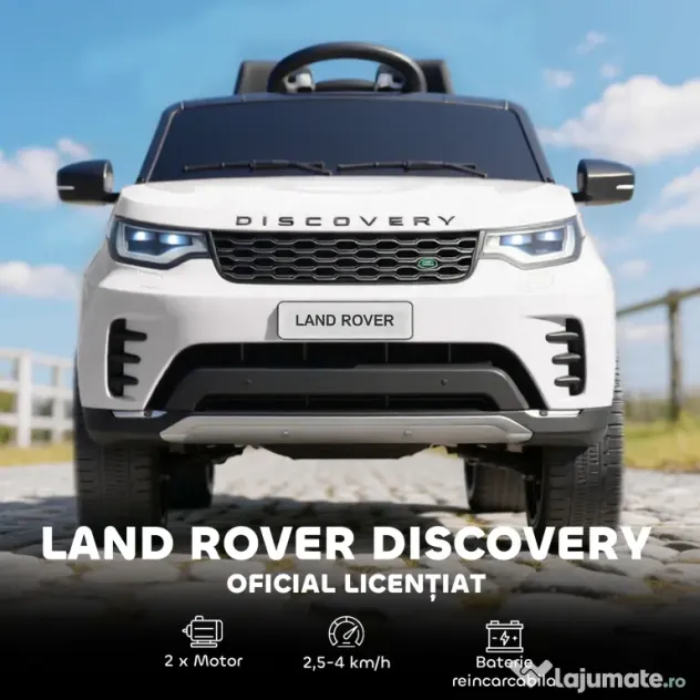 HOMCOM Mașinuță Electrică pentru Copii 3-6 Ani sub Licență Land Rover Discovery 12V, 2.5-4.5 km/h Auto Electrică pentru Copii cu 2 Motoare, Suspensii, Telecomandă, USB, Muzică, Faruri și Claxon, Alb | Aosom Romania