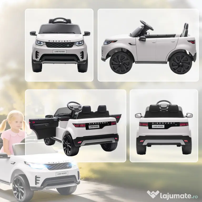 HOMCOM Mașinuță Electrică pentru Copii 3-6 Ani sub Licență Land Rover Discovery 12V, 2.5-4.5 km/h Auto Electrică pentru Copii cu 2 Motoare, Suspensii, Telecomandă, USB, Muzică, Faruri și Claxon, Alb | Aosom Romania