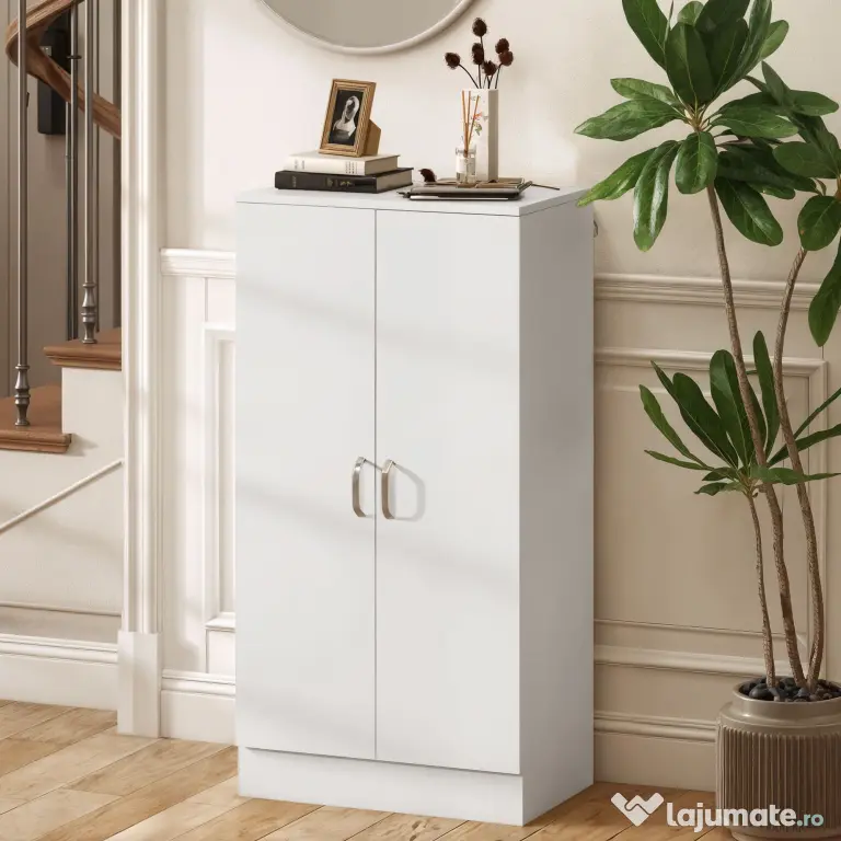 HOMCOM Dulap pentru Pantofi cu 6 Rafturi Ajustabile din Lemn 55x35x108 cm Alb | Aosom Romania
