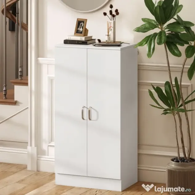 HOMCOM Dulap pentru Pantofi cu 6 Rafturi Ajustabile din Lemn 55x35x108 cm Alb | Aosom Romania