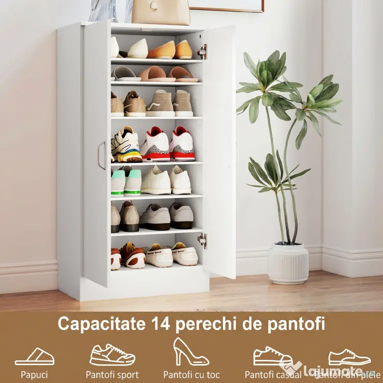 HOMCOM Dulap pentru Pantofi cu 6 Rafturi Ajustabile din Lemn 55x35x108 cm Alb | Aosom Romania