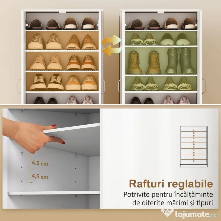 HOMCOM Dulap pentru Pantofi cu 6 Rafturi Ajustabile din Lemn 55x35x108 cm Alb | Aosom Romania
