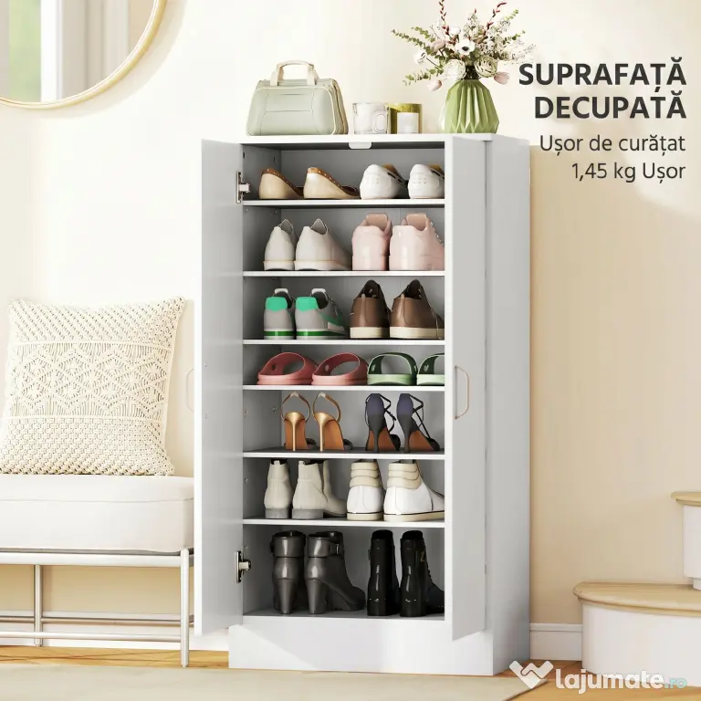 HOMCOM Dulap pentru Pantofi cu 6 Rafturi Ajustabile din Lemn 55x35x108 cm Alb | Aosom Romania