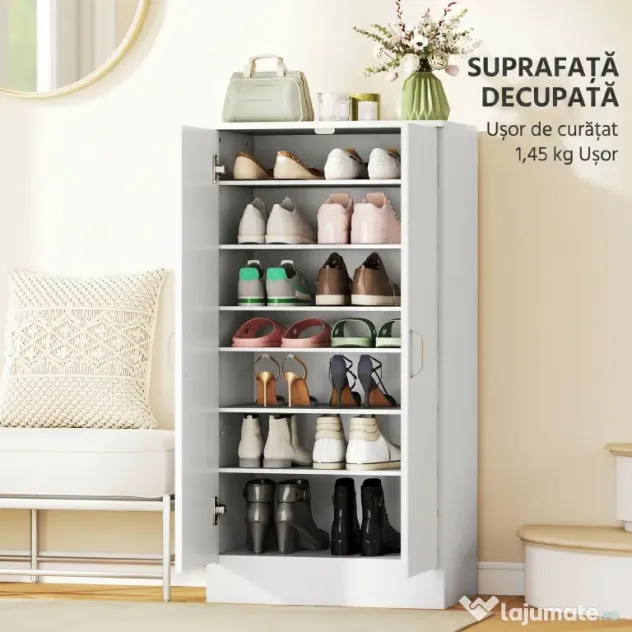 HOMCOM Dulap pentru Pantofi cu 6 Rafturi Ajustabile din Lemn 55x35x108 cm Alb | Aosom Romania