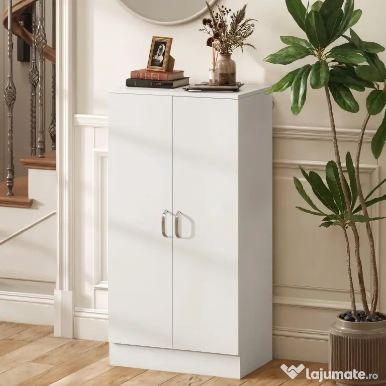 HOMCOM Dulap pentru Pantofi cu 6 Rafturi Ajustabile din Lemn 55x35x108 cm Alb | Aosom Romania