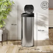 HOMCOM Coș de gunoi de 55L cu senzor pentru deschidere automată și închidere amortizată, 32x30x72.5 cm, Argintiu | Aosom Romania