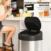 HOMCOM Coș de gunoi de 55L cu senzor pentru deschidere automată și închidere amortizată, 32x30x72.5 cm, Argintiu | Aosom Romania