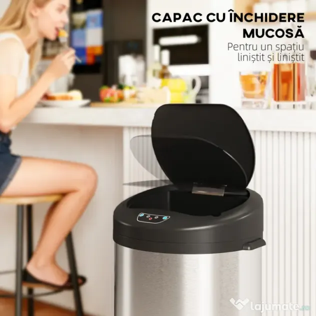 HOMCOM Coș de gunoi de 55L cu senzor pentru deschidere automată și închidere amortizată, 32x30x72.5 cm, Argintiu | Aosom Romania