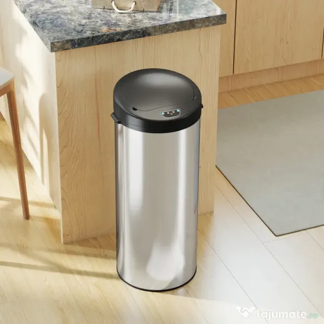 HOMCOM Coș de gunoi de 55L cu senzor pentru deschidere automată și închidere amortizată, 32x30x72.5 cm, Argintiu | Aosom Romania