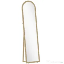 HOMCOM Oglindă de Podea și Perete Full Body cu Suport, Efect de Piatră și Formă Arcuită, 40x160 cm, Bej