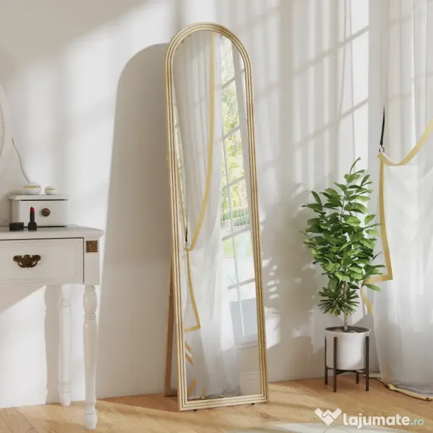 Oglindă HOMCOM de Podea și de Perete cu Suport, efect de Piatră, 40x160cm, Bej. | Aosom Romania