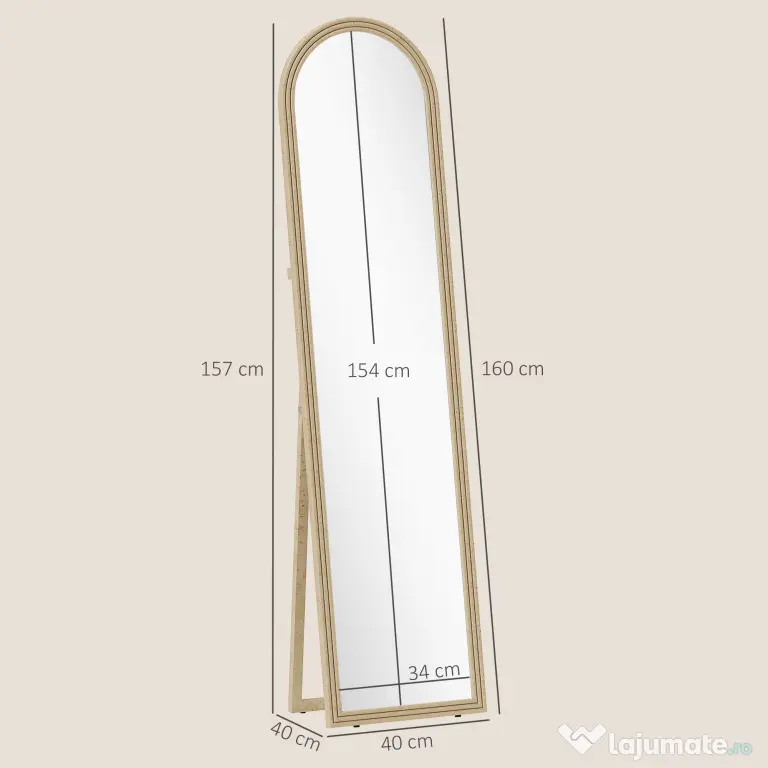 Oglindă HOMCOM de Podea și de Perete cu Suport, efect de Piatră, 40x160cm, Bej. | Aosom Romania